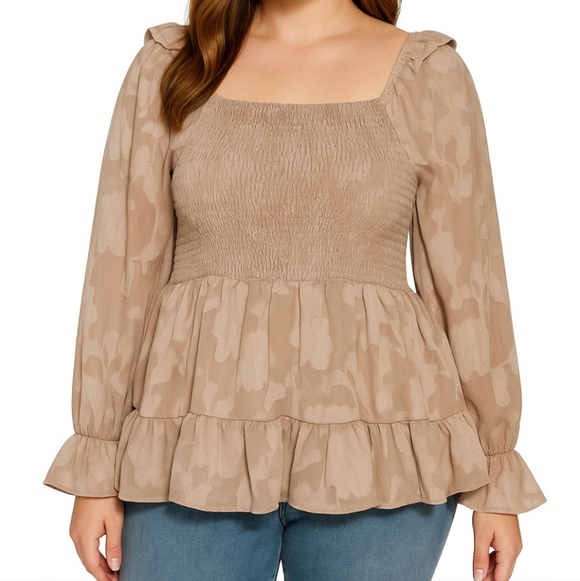 Cato Tops - Cato Babydoll Smocked Top Sz Large Dusty Rose Pink Whimsical Fairy Blouse